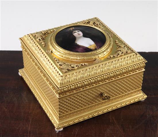 A late 19th century French ormolu casket, 7.5in.